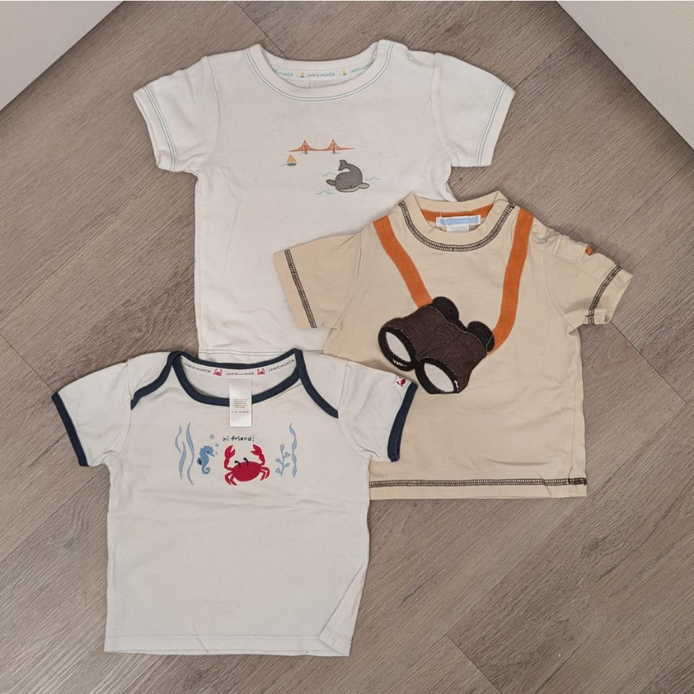 Baby 3pc Bundle Janie and Jack Short Sleeve Tees 3-6, 6-12 Months crab whale